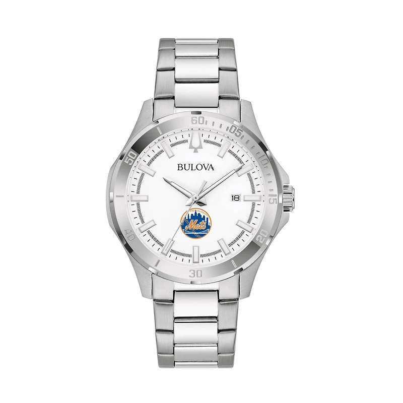 Men's Bulova Silver New York Mets Stainless Steel Classic Sport Watch