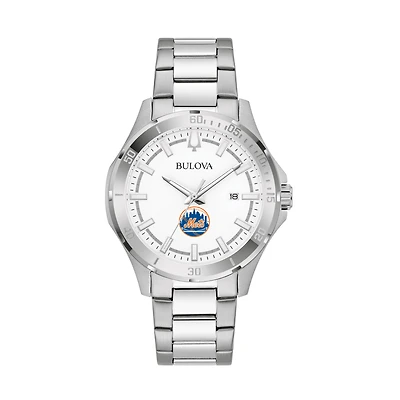 Men's Bulova Silver New York Mets Stainless Steel Classic Sport Watch