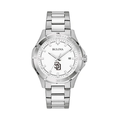 Men's Bulova Silver San Diego Padres Stainless Steel Classic Sport Watch