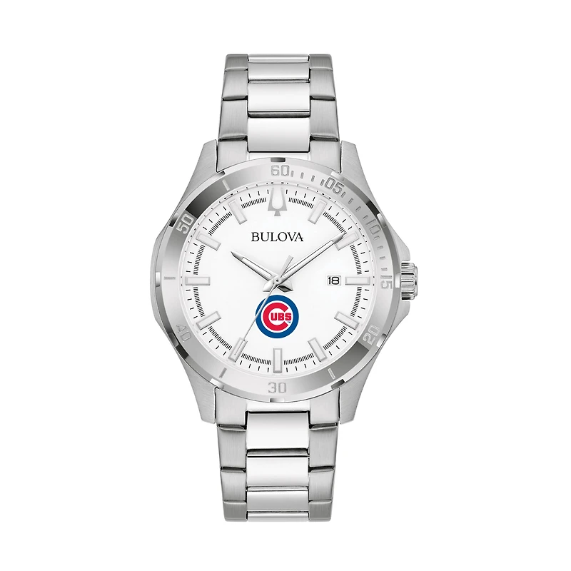 Men's Bulova Silver Chicago Cubs Stainless Steel Classic Sport Watch