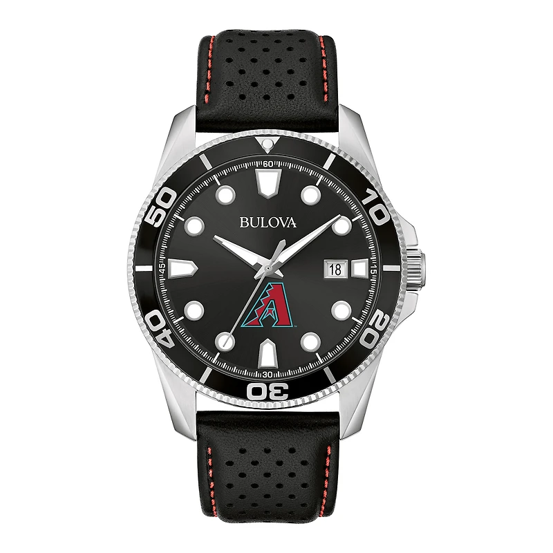 Men's Bulova Black Arizona Diamondbacks Sport Leather Strap Watch