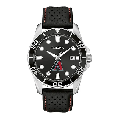 Men's Bulova Black Arizona Diamondbacks Sport Leather Strap Watch