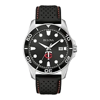 Men's Bulova Black Minnesota Twins Sport Leather Strap Watch