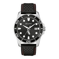 Men's Bulova Black Chicago White Sox Sport Leather Strap Watch