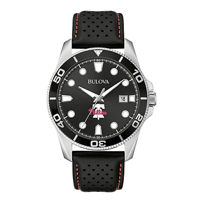 Men's Bulova Black Philadelphia Phillies Sport Leather Strap Watch