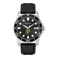 Men's Bulova Black Pittsburgh Pirates Sport Leather Strap Watch