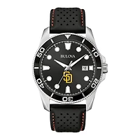 Men's Bulova Black San Diego Padres Sport Leather Strap Watch