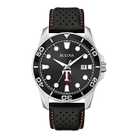 Men's Bulova Black Texas Rangers Sport Leather Strap Watch