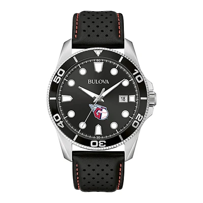 Men's Bulova Black Cleveland Guardians Sport Leather Strap Watch