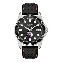 Men's Bulova Black Cleveland Guardians Sport Leather Strap Watch