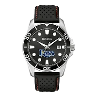Men's Bulova Black Tampa Bay Rays Sport Leather Strap Watch