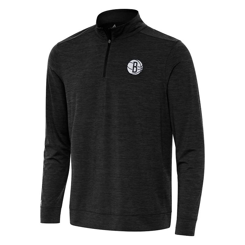 Men's Antigua Heather Black Brooklyn Nets Bright Quarter-Zip Top