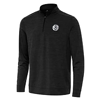 Men's Antigua Heather Black Brooklyn Nets Bright Quarter-Zip Top