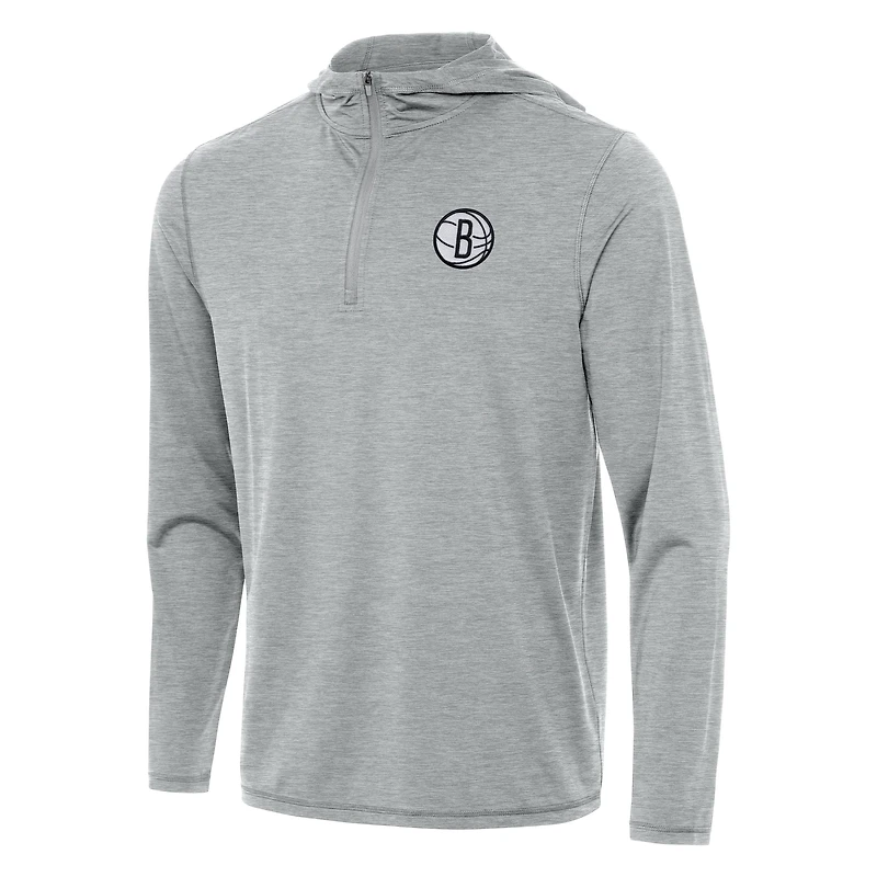 Men's Antigua Heather Gray Brooklyn Nets Tidy Quarter-Zip Hoodie