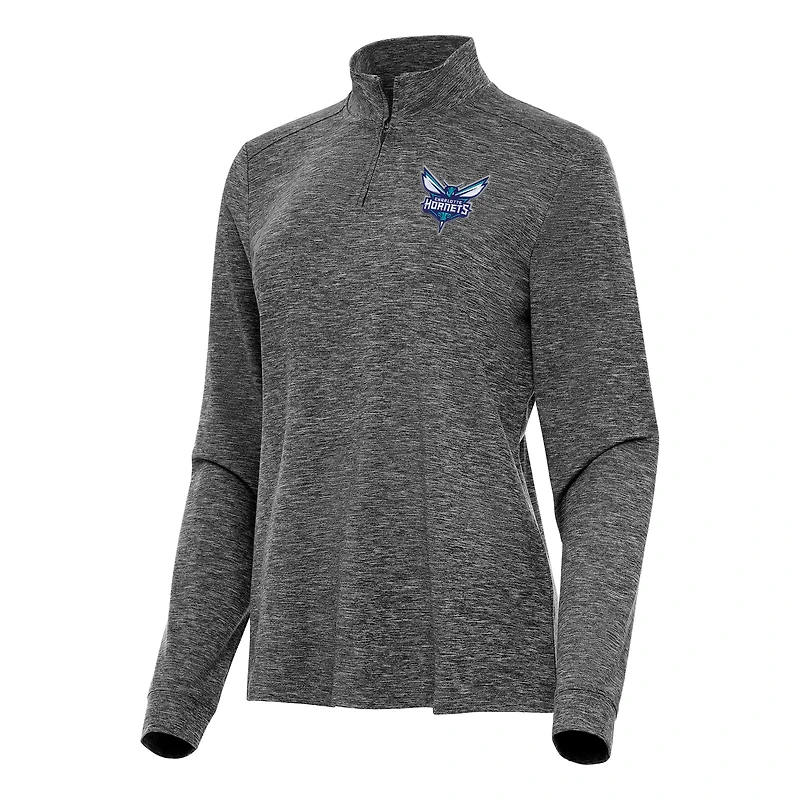 Women's Antigua  Heather Black Charlotte Hornets Mentor Quarter-Zip Mock Long Sleeve Top