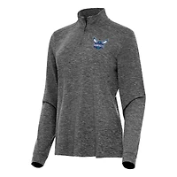 Women's Antigua  Heather Black Charlotte Hornets Mentor Quarter-Zip Mock Long Sleeve Top