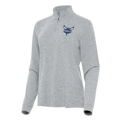 Women's Antigua  Heather Gray Charlotte Hornets Mentor Quarter-Zip Mock Long Sleeve Top