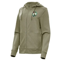 Women's Antigua Olive Boston Celtics Seeker Full-Zip Hoodie Jacket