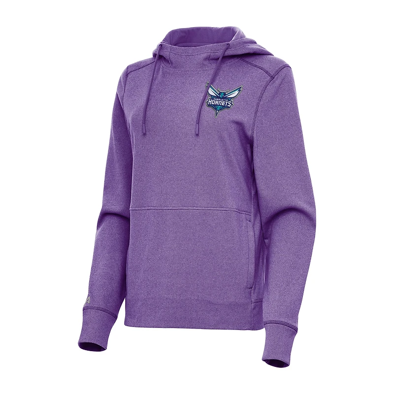Women's Antigua Heather Purple Charlotte Hornets Justice Pullover Hoodie