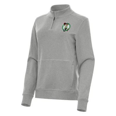 Women's Antigua Heather Gray Boston Celtics Crush Quarter-Zip Fleece Sweatshirt