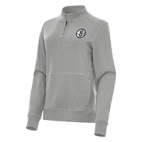 Women's Antigua Heather Gray Brooklyn Nets Crush Quarter-Zip Fleece Sweatshirt