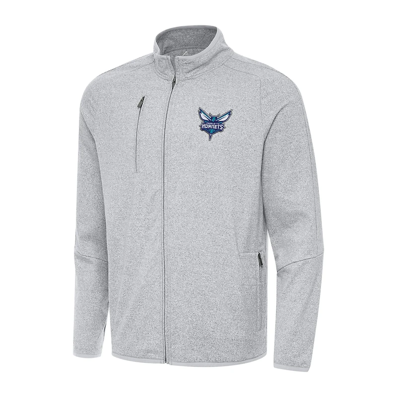 Men's Antigua Heather Gray Charlotte Hornets Hold-Up Full-Zip Tri-Blend Jacket