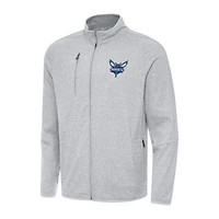 Men's Antigua Heather Gray Charlotte Hornets Hold-Up Full-Zip Tri-Blend Jacket