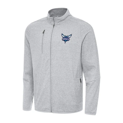 Men's Antigua Heather Gray Charlotte Hornets Hold-Up Full-Zip Tri-Blend Jacket