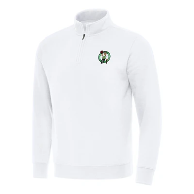 Men's Antigua  White Boston Celtics Victory Quarter-Zip Mock Sweatshirt