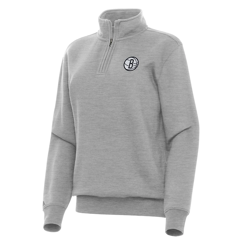 Women's Antigua Heather Gray Brooklyn Nets Victory Quarter-Zip Sweatshirt
