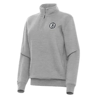 Women's Antigua Heather Gray Brooklyn Nets Victory Quarter-Zip Sweatshirt