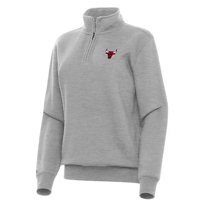 Women's Antigua Heather Gray Chicago Bulls Victory Quarter-Zip Sweatshirt