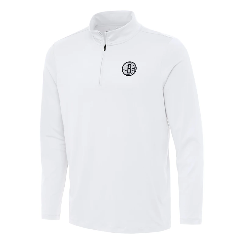 Men's Antigua White Brooklyn Nets Reprocess Quarter-Zip Top