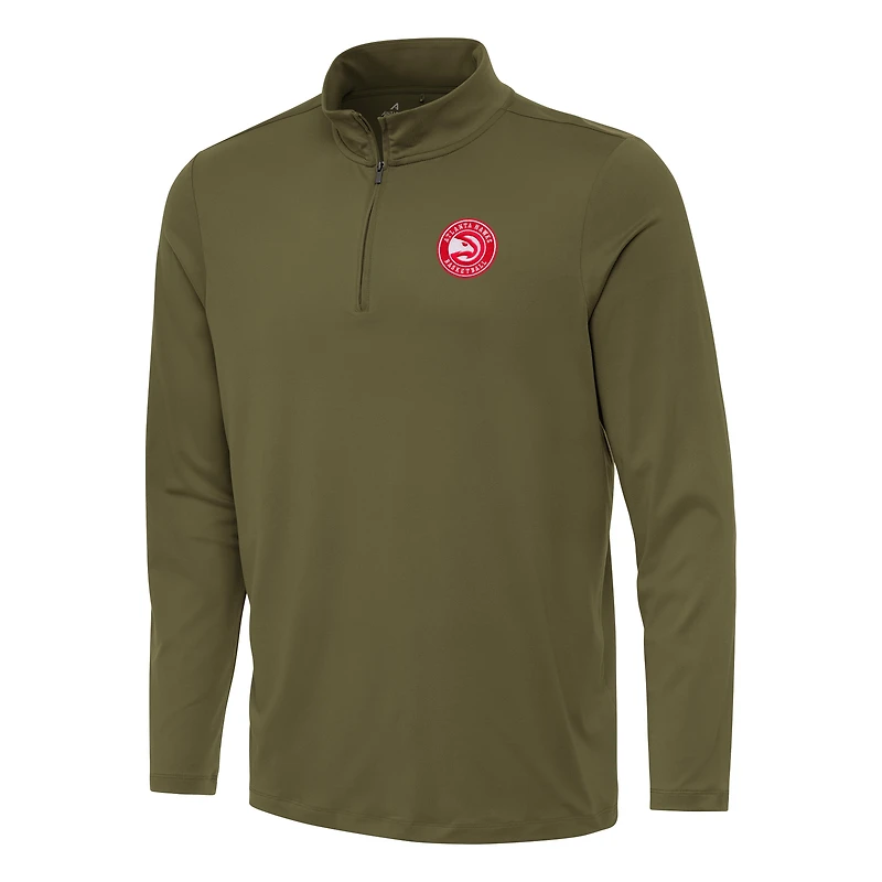 Men's Antigua Olive Atlanta Hawks Reprocess Quarter-Zip Top
