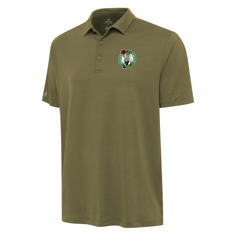 Men's Antigua Olive Boston Celtics Reprocess Polo