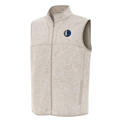 Men's Antigua Oatmeal Dallas Mavericks Fortune Full-Zip Vest