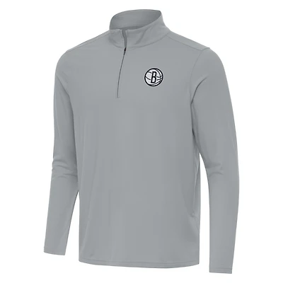 Men's Antigua Gray Brooklyn Nets Intent Quarter-Zip Top