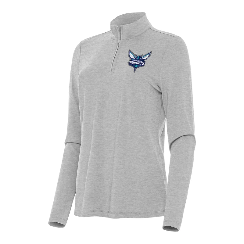 Women's Antigua  Heather Gray Charlotte Hornets Bright Quarter-Zip Top