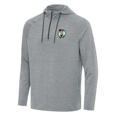 Men's Antigua Heather Gray Boston Celtics Spikes Raglan Quarter-Zip Hoodie