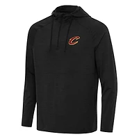 Men's Antigua Heather Black Cleveland Cavaliers Spikes Raglan Quarter-Zip Hoodie