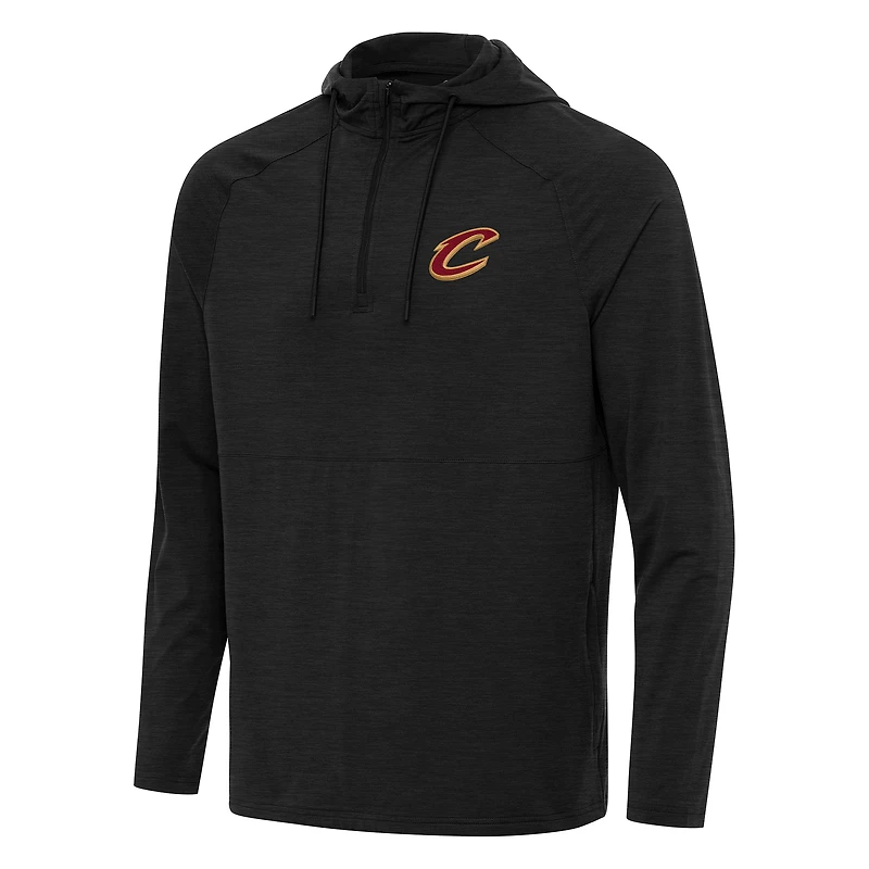 Men's Antigua Heather Black Cleveland Cavaliers Spikes Raglan Quarter-Zip Hoodie