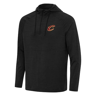 Men's Antigua Heather Black Cleveland Cavaliers Spikes Raglan Quarter-Zip Hoodie