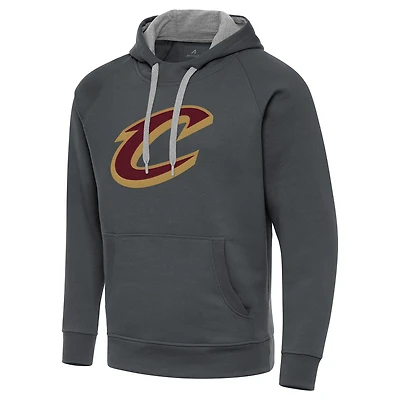 Men's Antigua Charcoal Cleveland Cavaliers Big & Tall Victory Raglan Pullover Hoodie