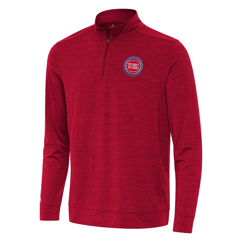 Men's Antigua Heather Red Detroit Pistons Bright Quarter-Zip Top