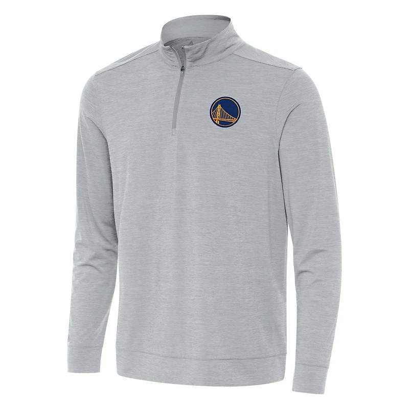 Men's Antigua Heather Gray Golden State Warriors Bright Quarter-Zip Top