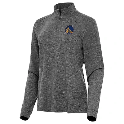 Women's Antigua  Heather Black Golden State Warriors Mentor Quarter-Zip Mock Long Sleeve Top