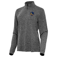 Women's Antigua  Heather Black Golden State Warriors Mentor Quarter-Zip Mock Long Sleeve Top