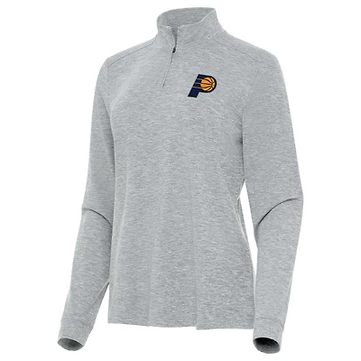 Women's Antigua Heather Gray Indiana Pacers Mentor Quarter-Zip Mock Long Sleeve Top