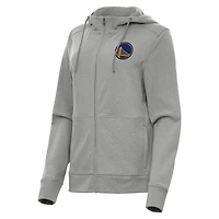 Women's Antigua Heather Gray Golden State Warriors Seeker Full-Zip Hoodie Jacket