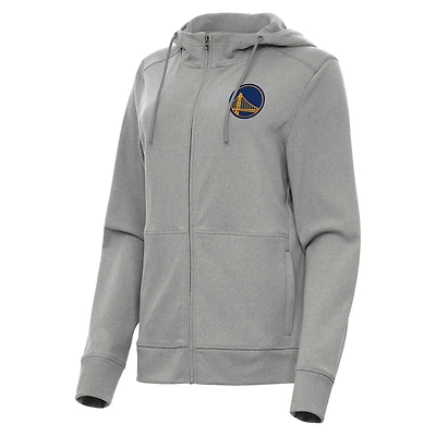 Women's Antigua Heather Gray Golden State Warriors Seeker Full-Zip Hoodie Jacket